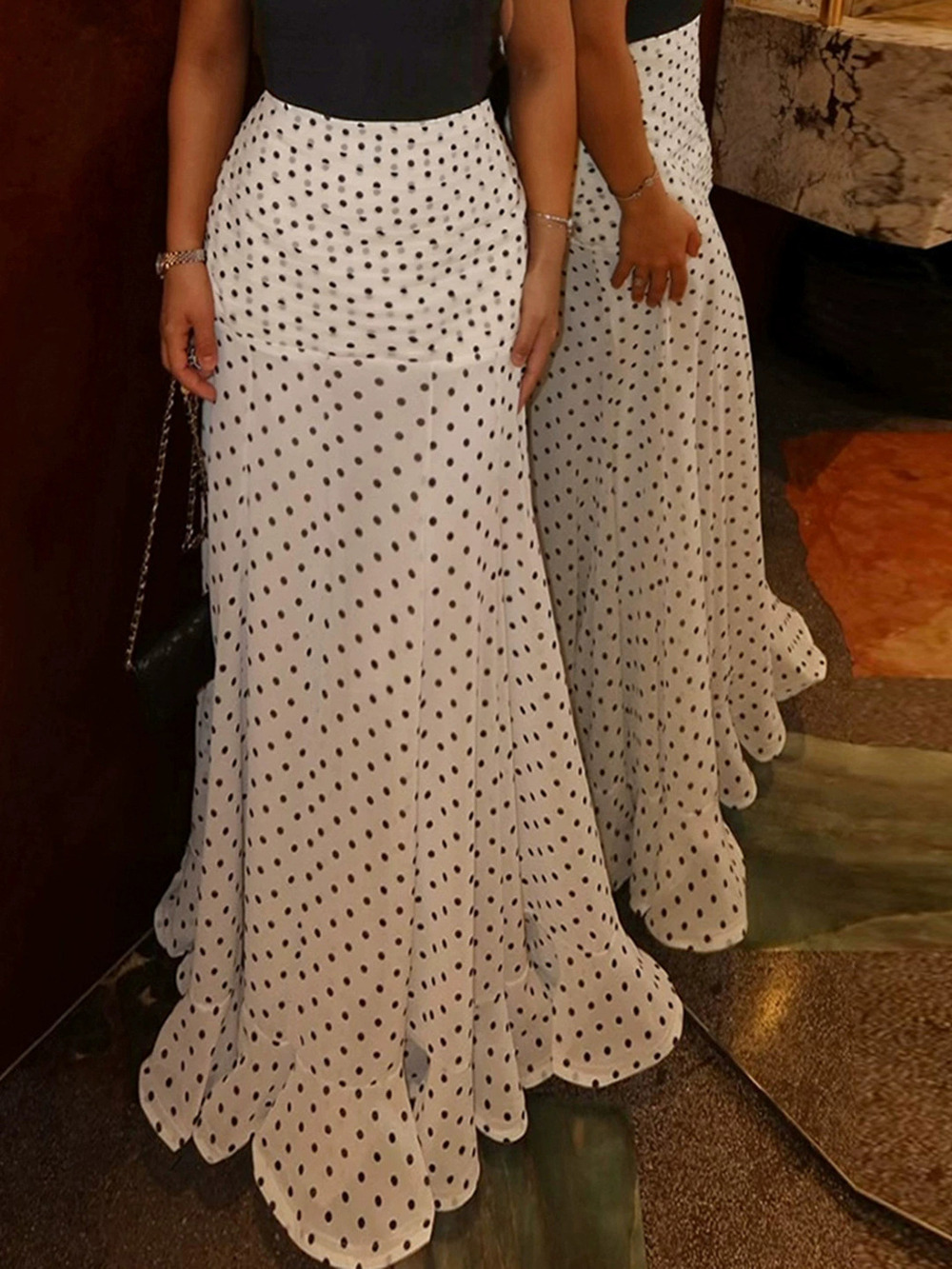 Forever 21 Polka Dot High Waist Draped Fishtail Long Skirt Spring Summer